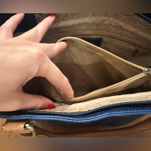 Large Italian Ostrich Leather Tote in Blue - Picture 11 of 13